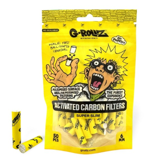 Filtres G-Rollz Activated Carbon Super Slim 6mm x50 sachet — charbon actif billes rondes double céramique CBD