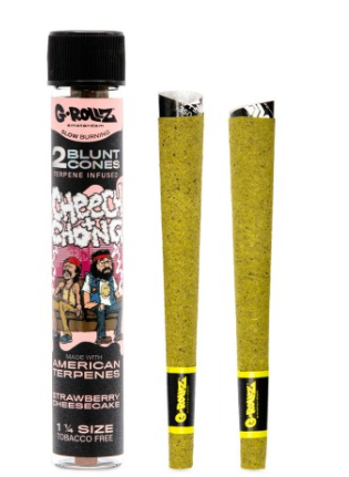 Blunt Cones CBD G-Rollz Strawberry Cheesecake x2 — terpènes américains fraise mûre et cheesecake crémeux