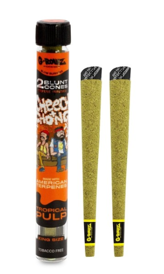 Blunt Cones CBD G-Rollz Tropical Pulp x2 — terpènes américains mangue fruit de la passion agrumes sans tabacBlunt Cones CBD G-Rollz Tropical Pulp x2 — terpènes américains mangue fruit de la passion agrumes sans tabac