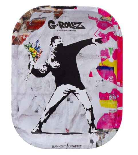 Plateau roulage métal G-Rollz Banksy's Graffiti 14x18cm — lanceur de fleurs street art CBD The Spot