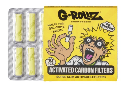 Filtres CBD G-Rollz Activated Carbon Super Slim x10 blister — charbon actif billes sphériques double céramique